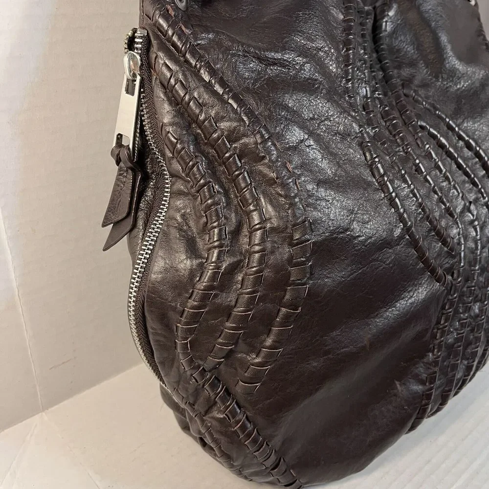 Fenn Wright Manson Dark Brown Braided Leather Shoulder Bag Hobo Handbag‎